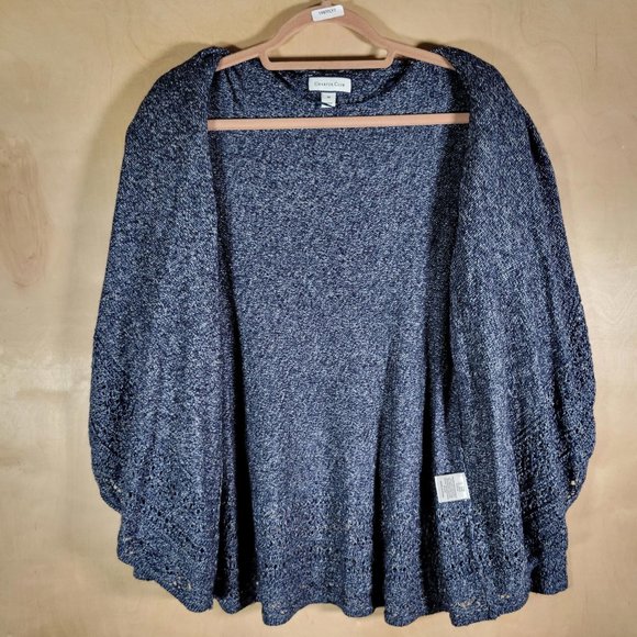 Charter Club Blue Multi Knit Open Cardigan Wide Collar Sweater Women Size M - Picture 6 of 10